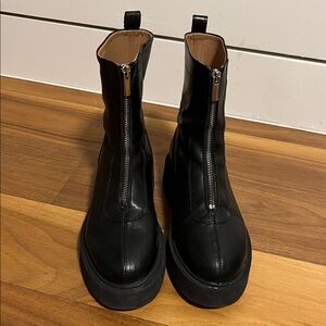 Zip-Up Black Leather Ankle Boots